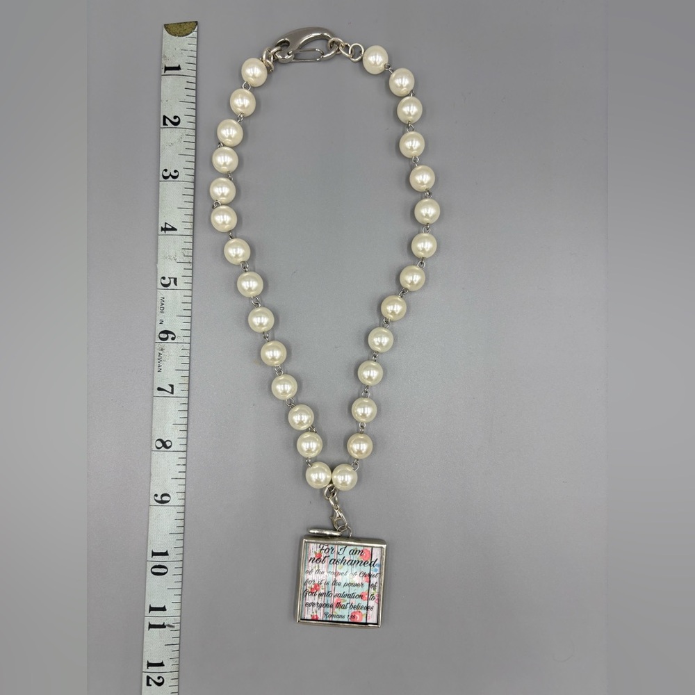 Elegant Pearl Statement Necklace with Silver Inspirational Pendant